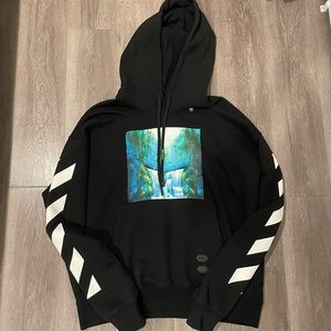 authentic off-white virgil abloh diag waterfall black hoodie multicolor